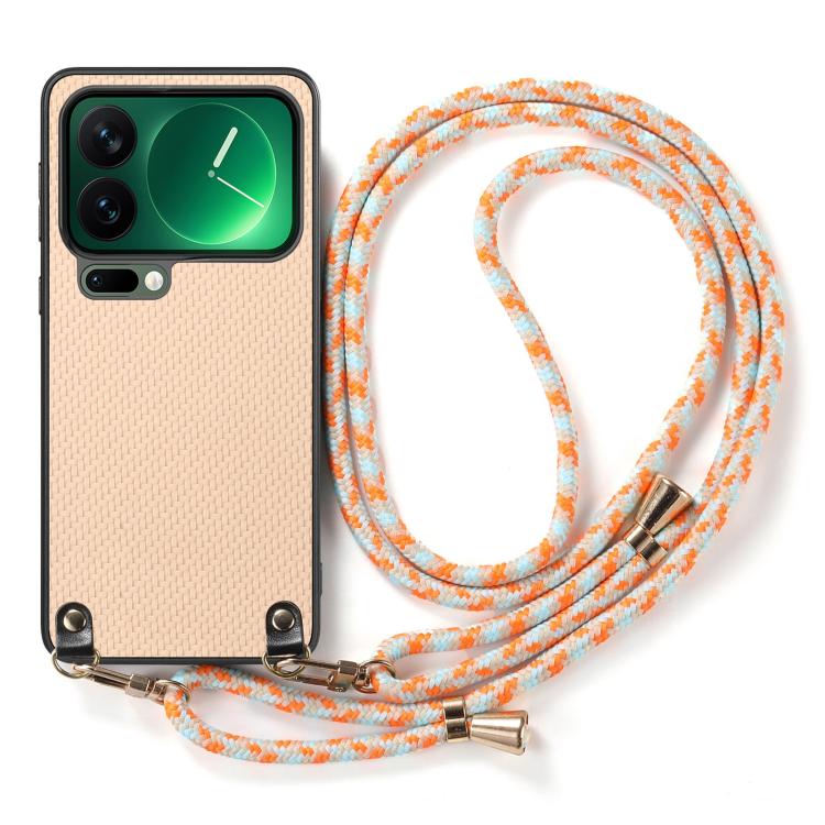 For Xiaomi 17 Pro Carbon Fiber Texture Leather Back Cover Phone Case with Crossbody Strap