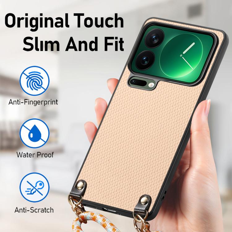 For Xiaomi 17 Pro Carbon Fiber Texture Leather Back Cover Phone Case with Crossbody Strap