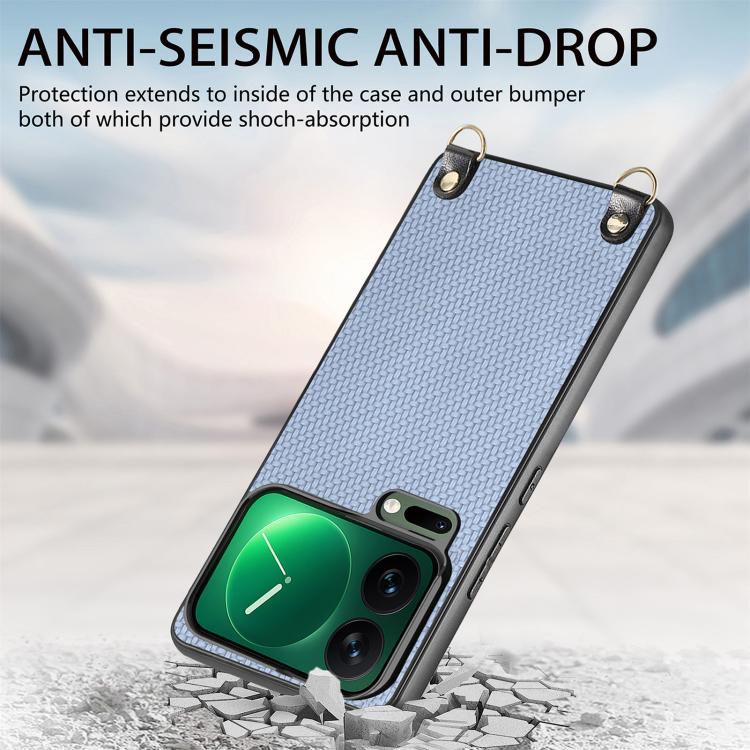 For Xiaomi 17 Pro Carbon Fiber Texture Leather Back Cover Phone Case with Crossbody Strap