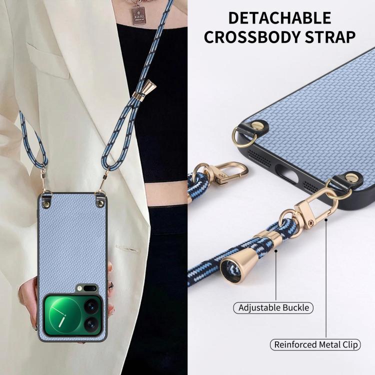 For Xiaomi 17 Pro Carbon Fiber Texture Leather Back Cover Phone Case with Crossbody Strap