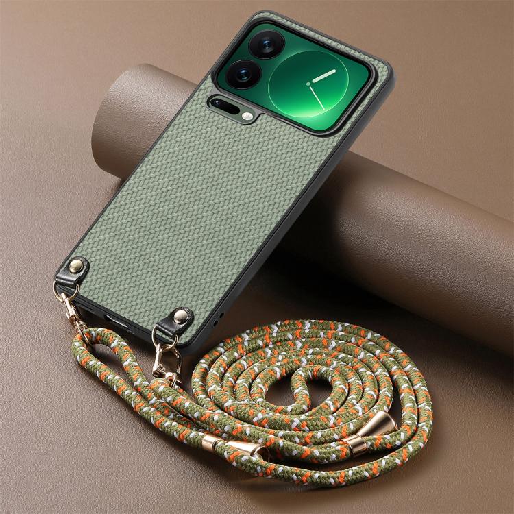 For Xiaomi 17 Pro Max Carbon Fiber Texture Leather Back Cover Phone Case with Crossbody Strap