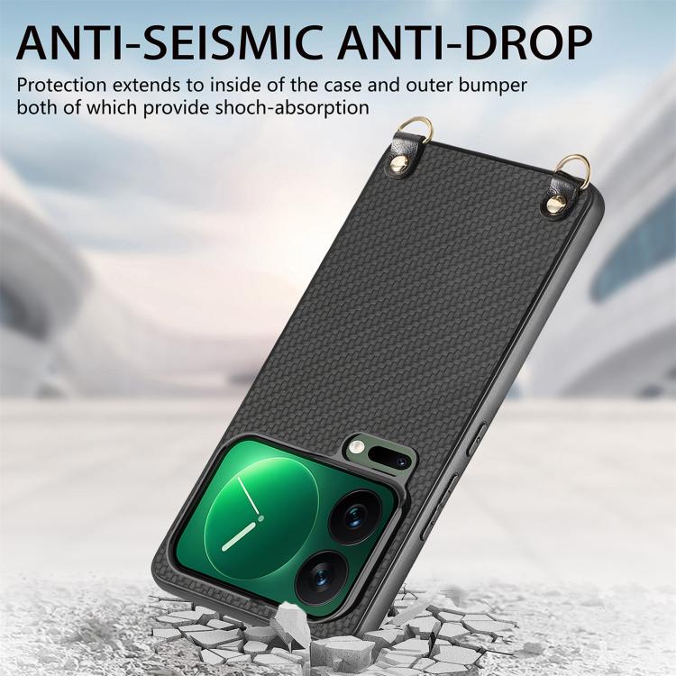 For Xiaomi 17 Pro Max Carbon Fiber Texture Leather Back Cover Phone Case with Crossbody Strap