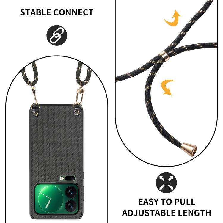 For Xiaomi 17 Pro Max Carbon Fiber Texture Leather Back Cover Phone Case with Crossbody Strap