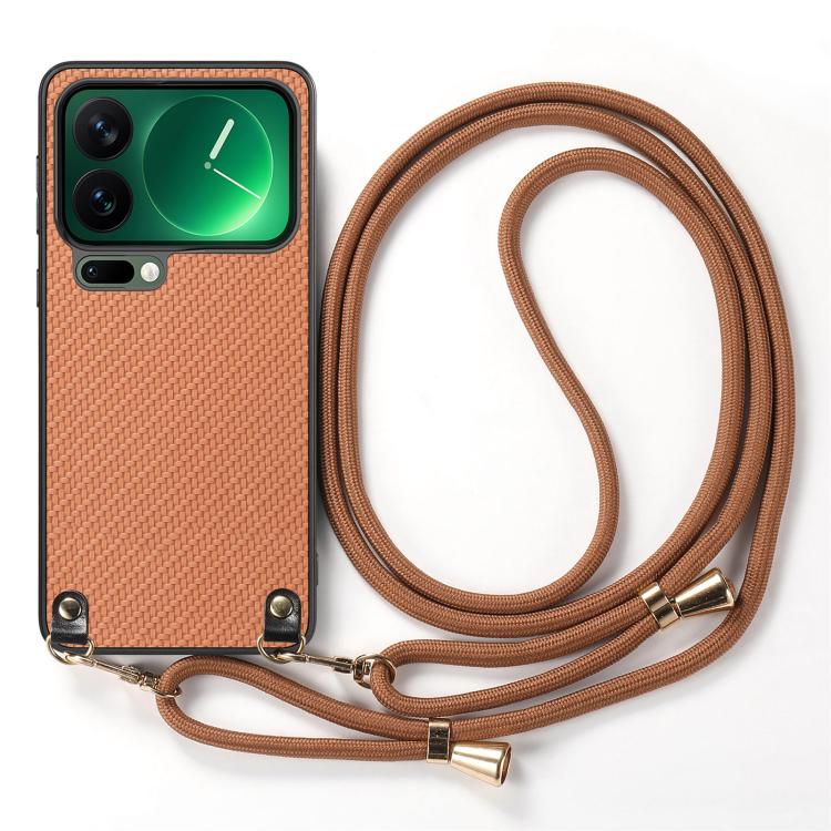For Xiaomi 17 Pro Max Carbon Fiber Texture Leather Back Cover Phone Case with Crossbody Strap