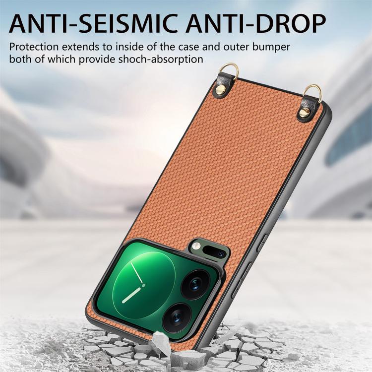 For Xiaomi 17 Pro Max Carbon Fiber Texture Leather Back Cover Phone Case with Crossbody Strap