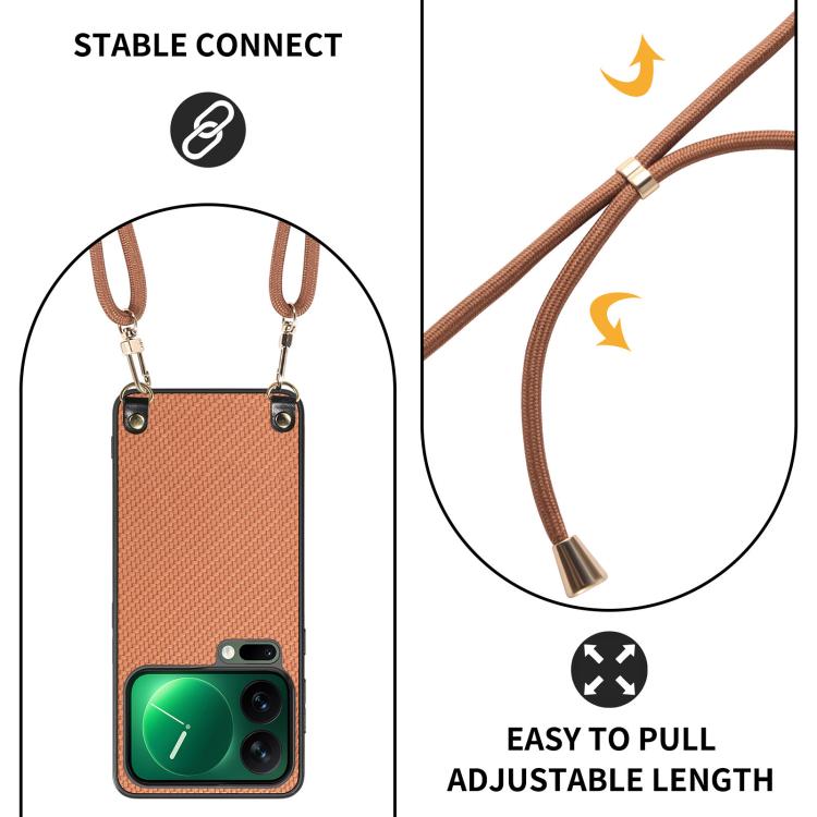 For Xiaomi 17 Pro Max Carbon Fiber Texture Leather Back Cover Phone Case with Crossbody Strap