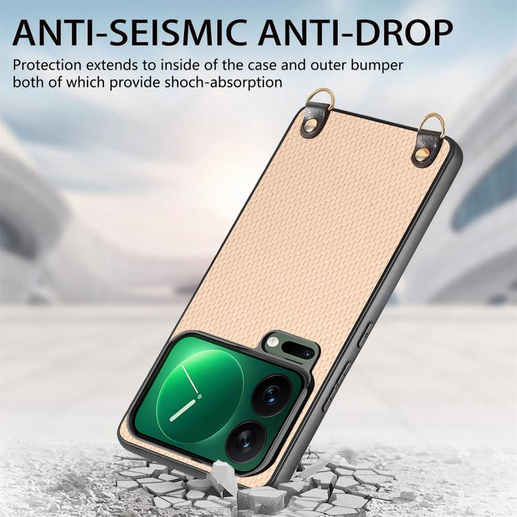 For Xiaomi 17 Pro Max Carbon Fiber Texture Leather Back Cover Phone Case with Crossbody Strap