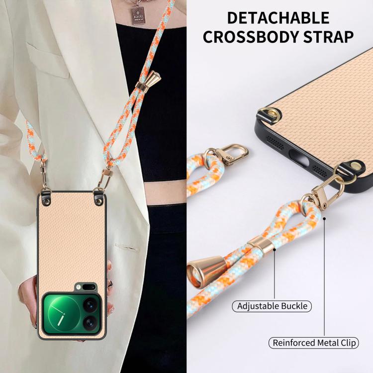 For Xiaomi 17 Pro Max Carbon Fiber Texture Leather Back Cover Phone Case with Crossbody Strap