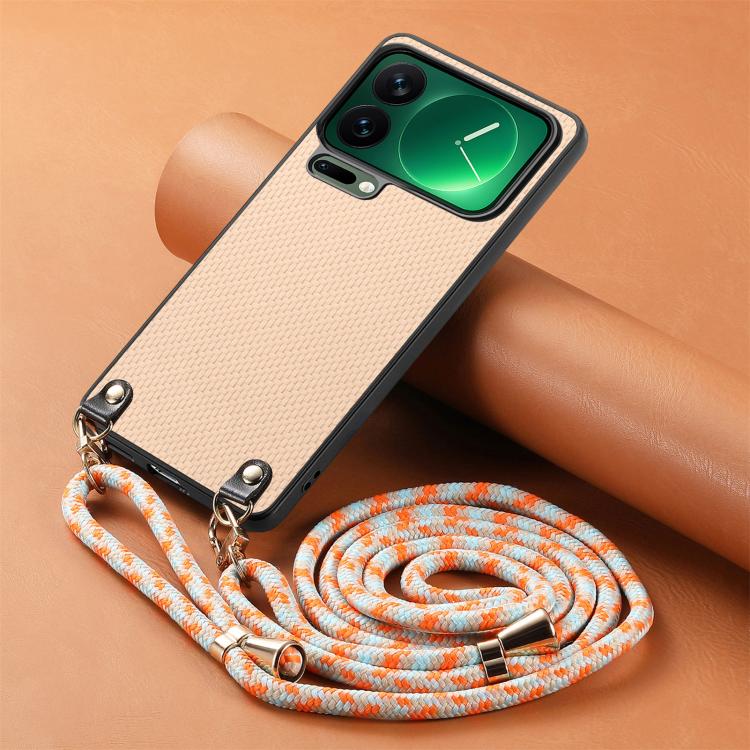 For Xiaomi 17 Pro Max Carbon Fiber Texture Leather Back Cover Phone Case with Crossbody Strap