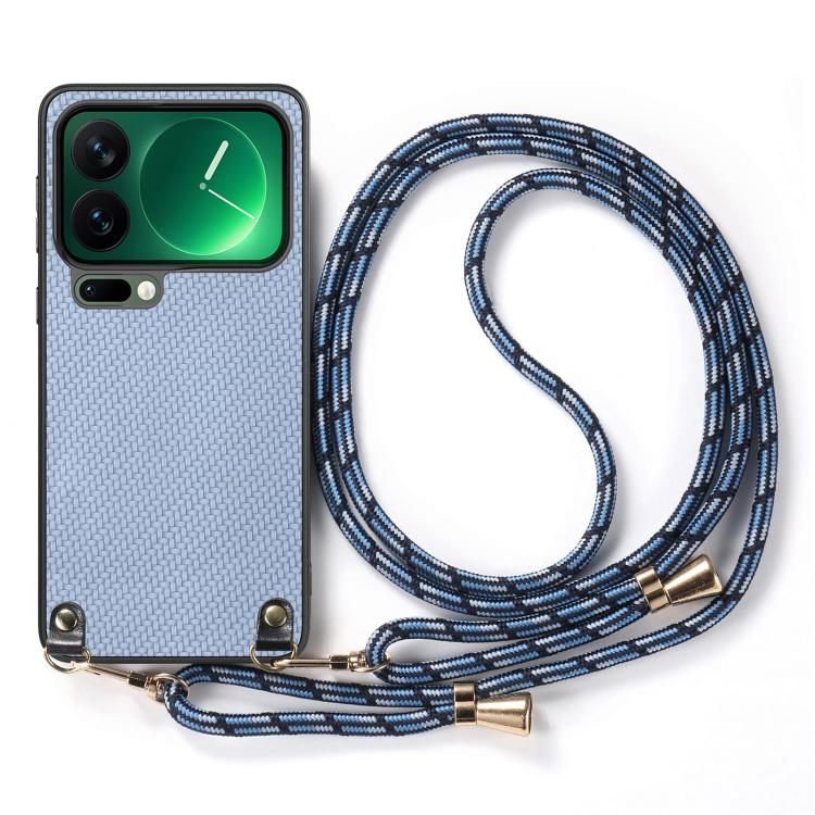 For Xiaomi 17 Pro Max Carbon Fiber Texture Leather Back Cover Phone Case with Crossbody Strap