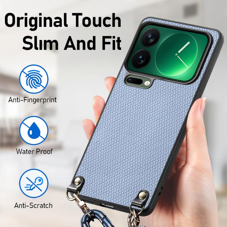 For Xiaomi 17 Pro Max Carbon Fiber Texture Leather Back Cover Phone Case with Crossbody Strap