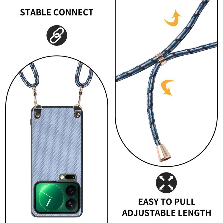 For Xiaomi 17 Pro Max Carbon Fiber Texture Leather Back Cover Phone Case with Crossbody Strap