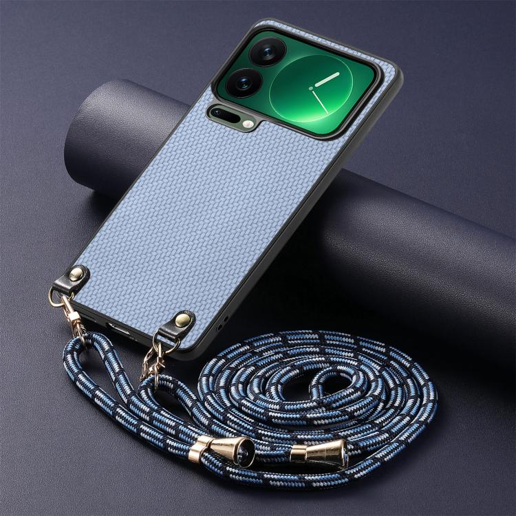 For Xiaomi 17 Pro Max Carbon Fiber Texture Leather Back Cover Phone Case with Crossbody Strap