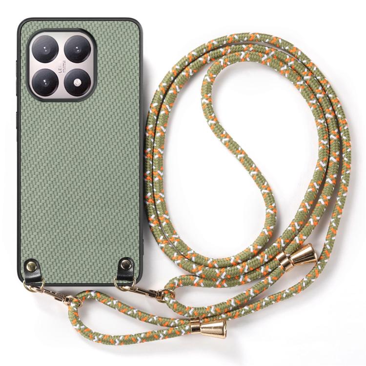 For Xiaomi 17 Carbon Fiber Texture Leather Back Cover Phone Case with Crossbody Strap