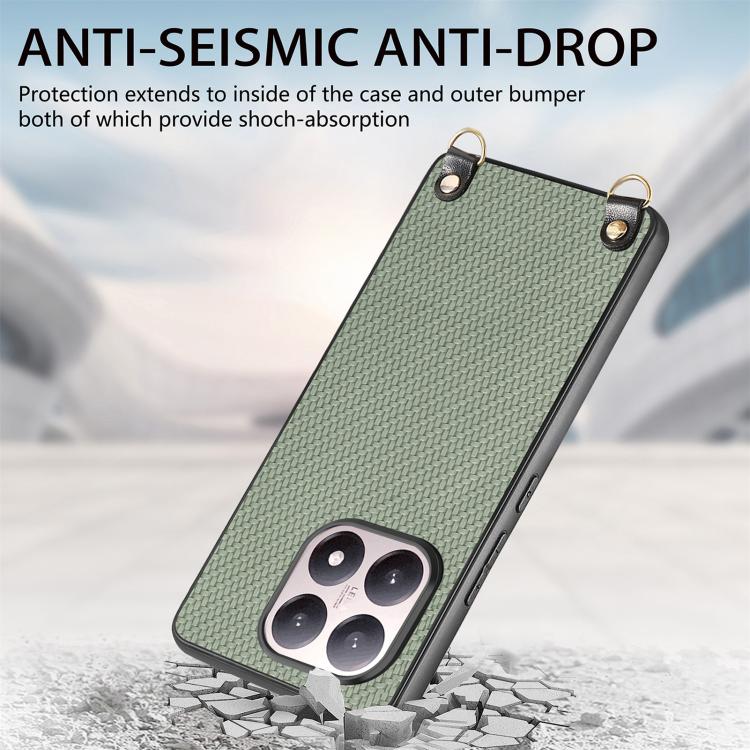 For Xiaomi 17 Carbon Fiber Texture Leather Back Cover Phone Case with Crossbody Strap