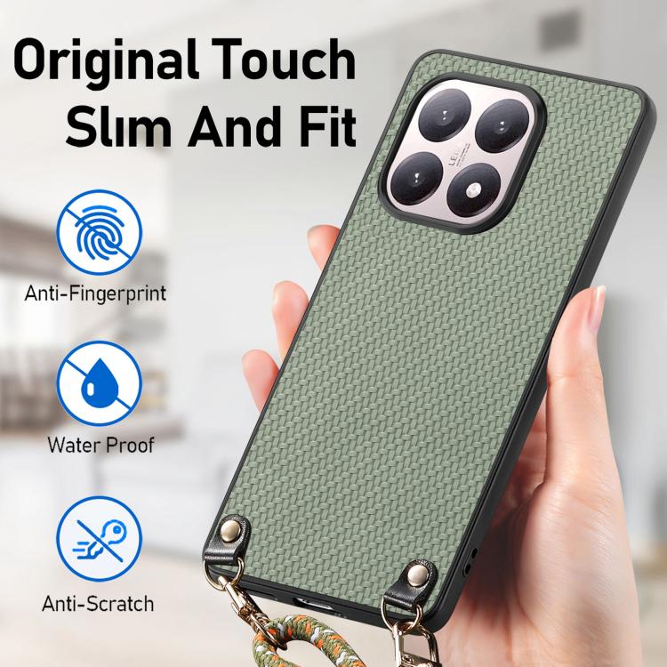 For Xiaomi 17 Carbon Fiber Texture Leather Back Cover Phone Case with Crossbody Strap