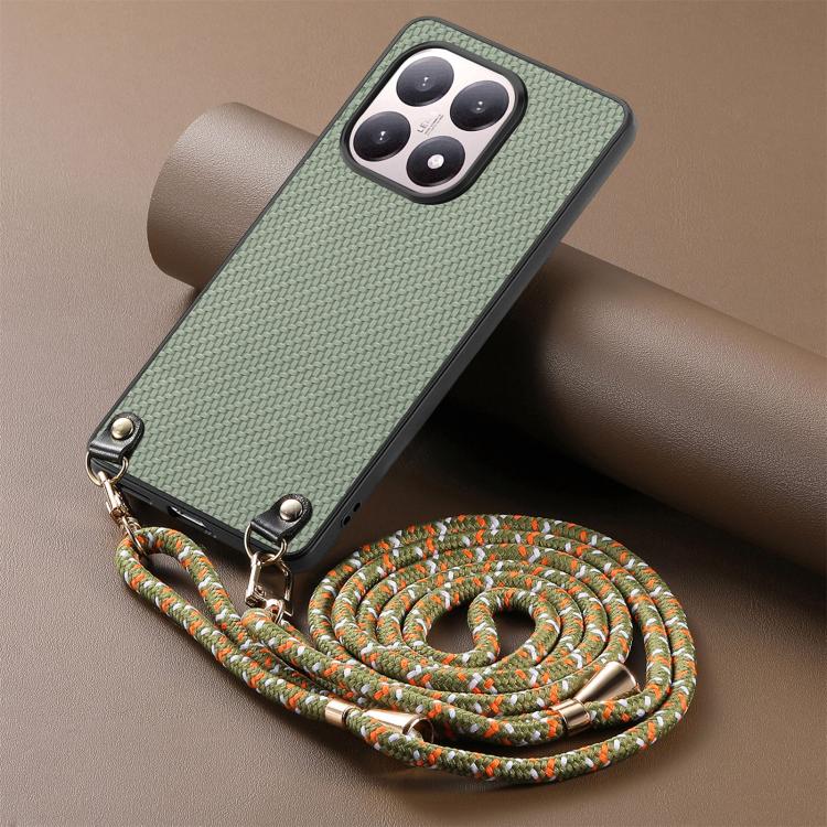 For Xiaomi 17 Carbon Fiber Texture Leather Back Cover Phone Case with Crossbody Strap