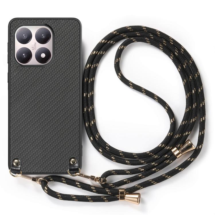 For Xiaomi 17 Carbon Fiber Texture Leather Back Cover Phone Case with Crossbody Strap