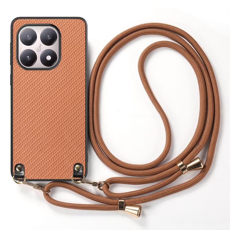 For Xiaomi 17 Carbon Fiber Texture Leather Back Cover Phone Case with Crossbody Strap