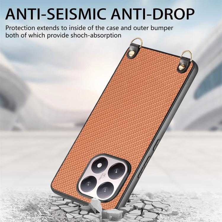 For Xiaomi 17 Carbon Fiber Texture Leather Back Cover Phone Case with Crossbody Strap