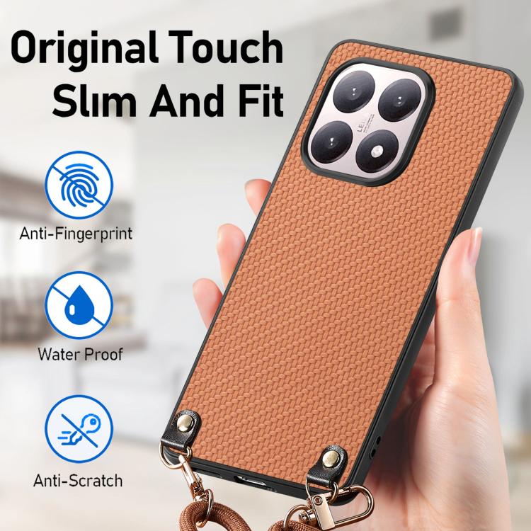 For Xiaomi 17 Carbon Fiber Texture Leather Back Cover Phone Case with Crossbody Strap