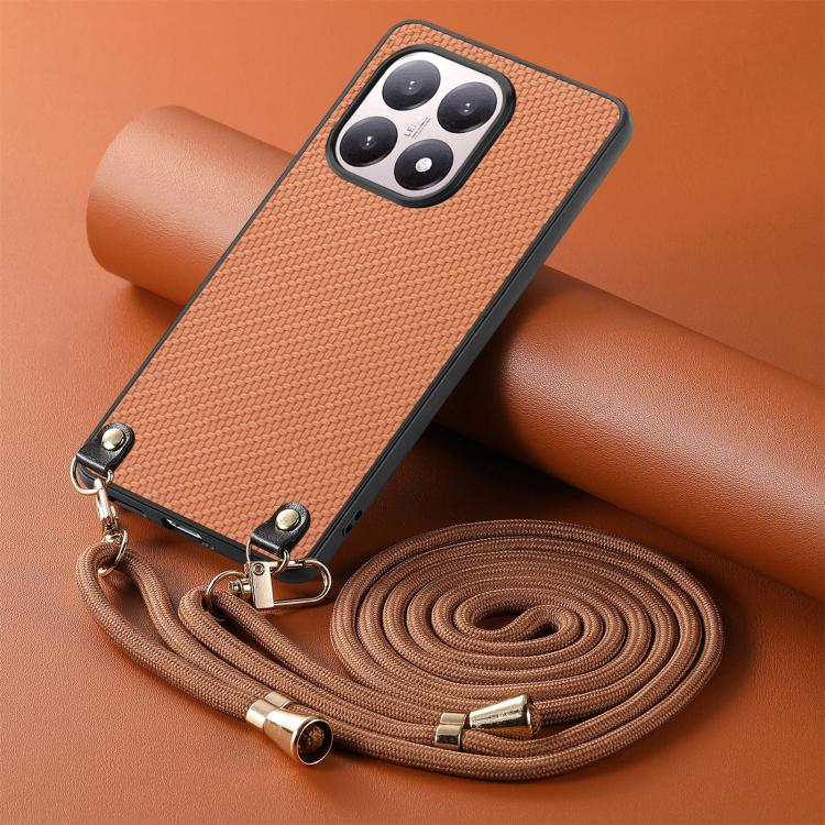 For Xiaomi 17 Carbon Fiber Texture Leather Back Cover Phone Case with Crossbody Strap
