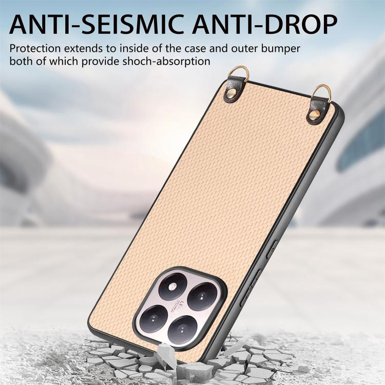 For Xiaomi 17 Carbon Fiber Texture Leather Back Cover Phone Case with Crossbody Strap