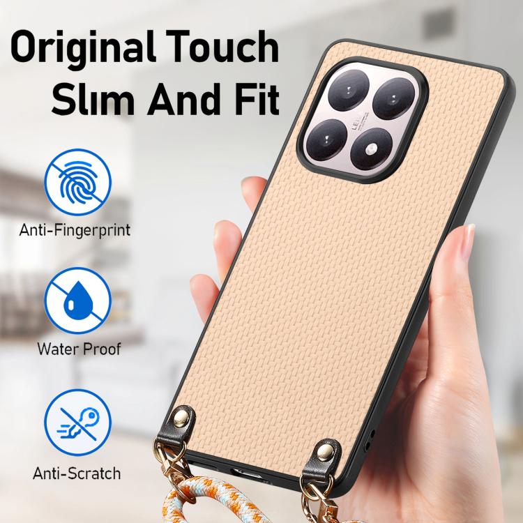 For Xiaomi 17 Carbon Fiber Texture Leather Back Cover Phone Case with Crossbody Strap