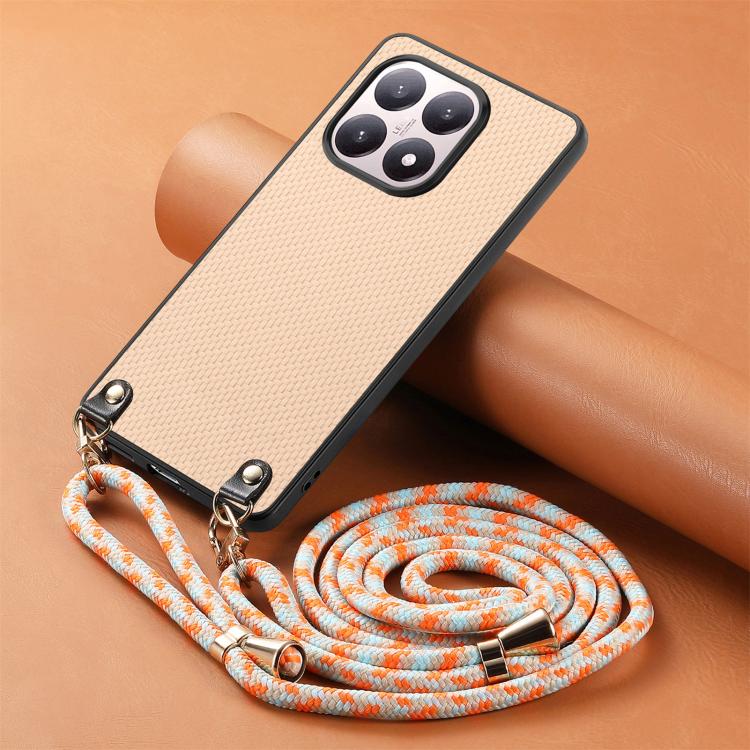 For Xiaomi 17 Carbon Fiber Texture Leather Back Cover Phone Case with Crossbody Strap