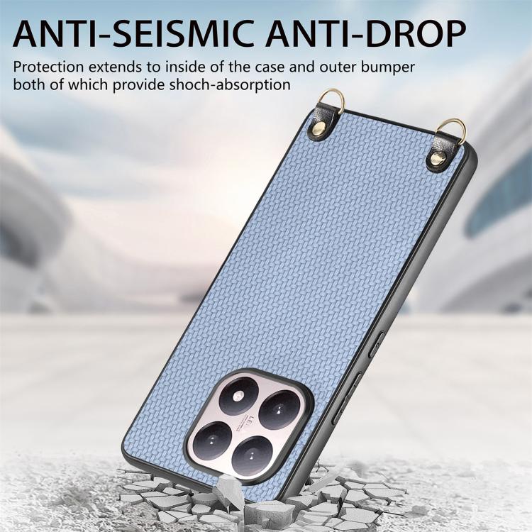 For Xiaomi 17 Carbon Fiber Texture Leather Back Cover Phone Case with Crossbody Strap