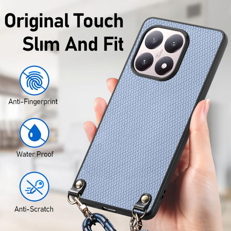 For Xiaomi 17 Carbon Fiber Texture Leather Back Cover Phone Case with Crossbody Strap