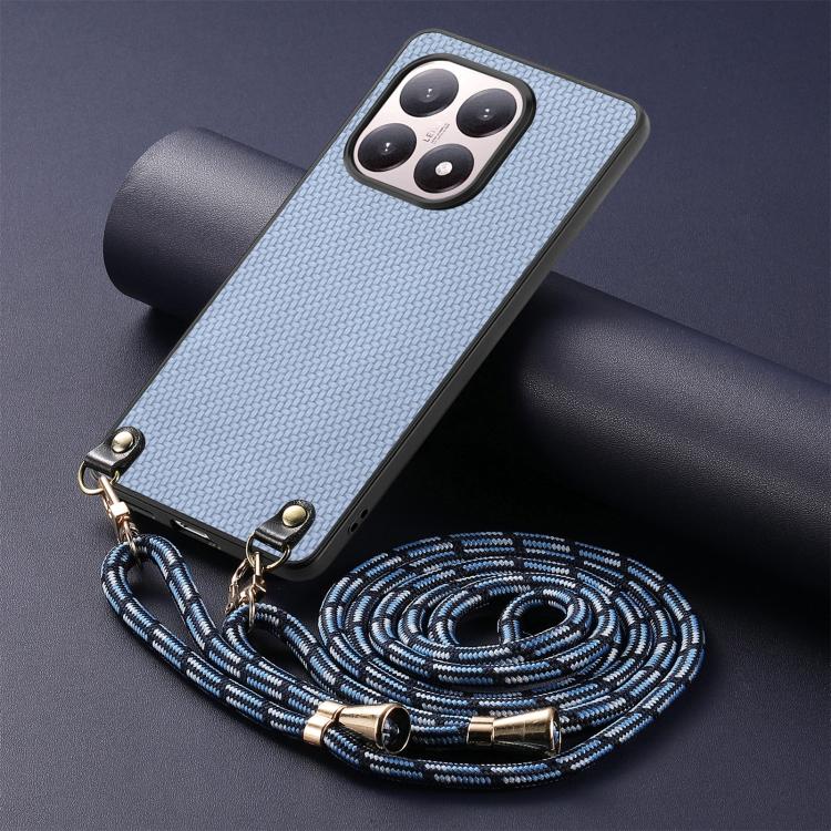 For Xiaomi 17 Carbon Fiber Texture Leather Back Cover Phone Case with Crossbody Strap