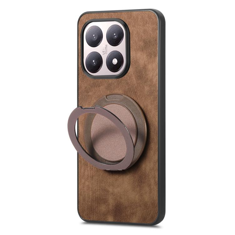 For Xiaomi 15T Retro Leather Rotation Round Holder Phone Case