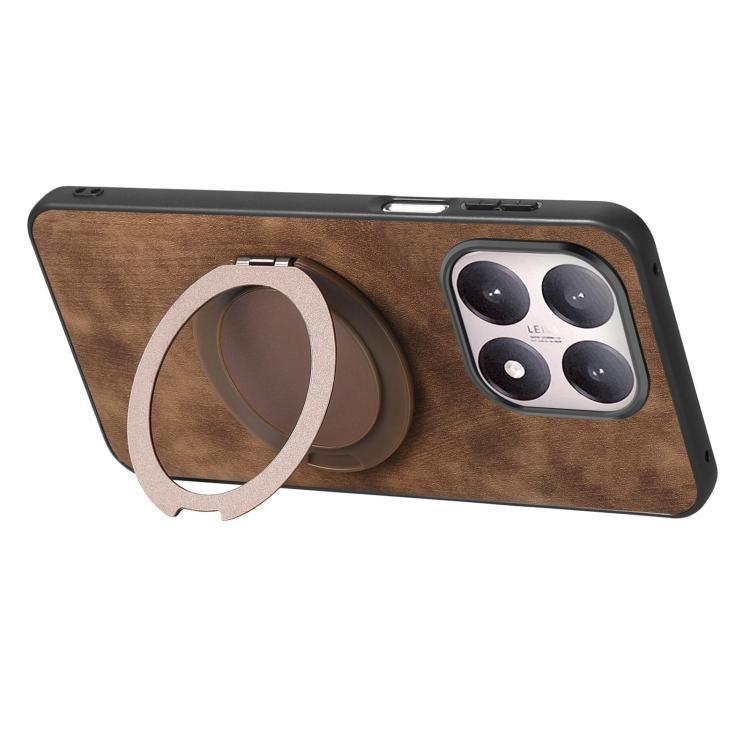 For Xiaomi 15T Retro Leather Rotation Round Holder Phone Case