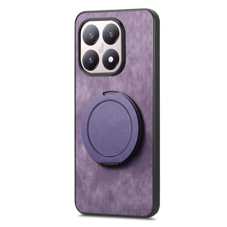 For Xiaomi 15T Retro Leather Rotation Round Holder Phone Case