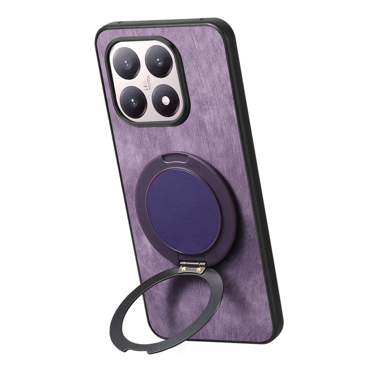 For Xiaomi 15T Retro Leather Rotation Round Holder Phone Case