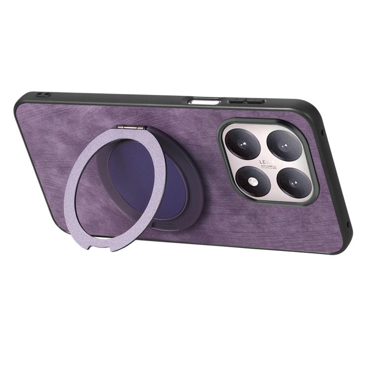 For Xiaomi 15T Retro Leather Rotation Round Holder Phone Case
