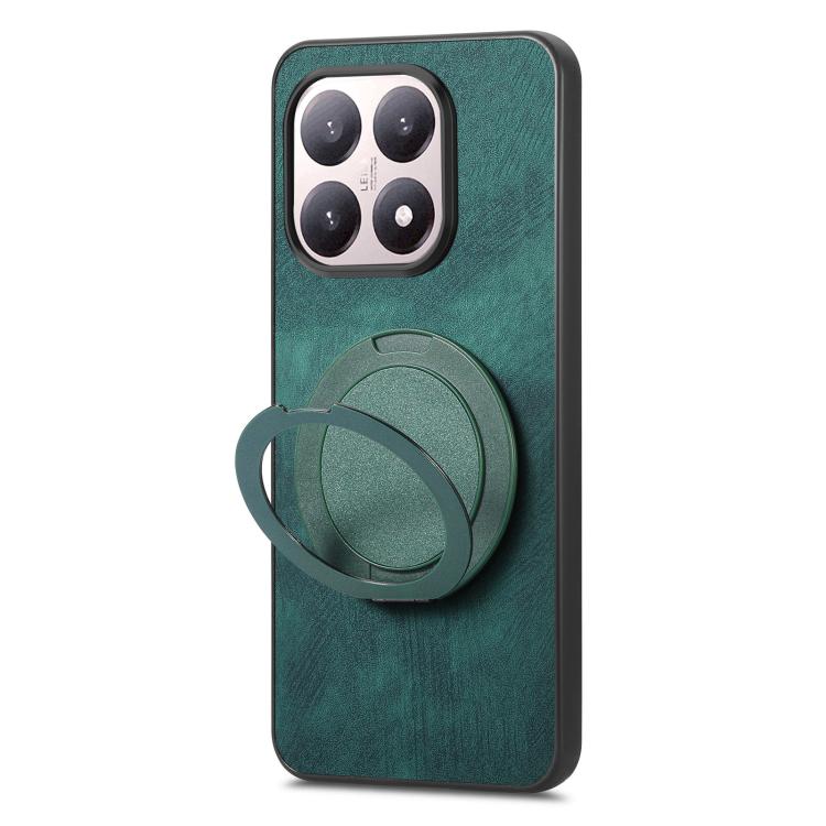 For Xiaomi 15T Retro Leather Rotation Round Holder Phone Case