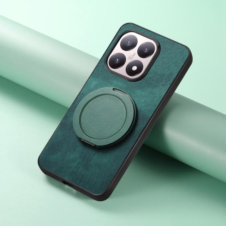 For Xiaomi 15T Retro Leather Rotation Round Holder Phone Case