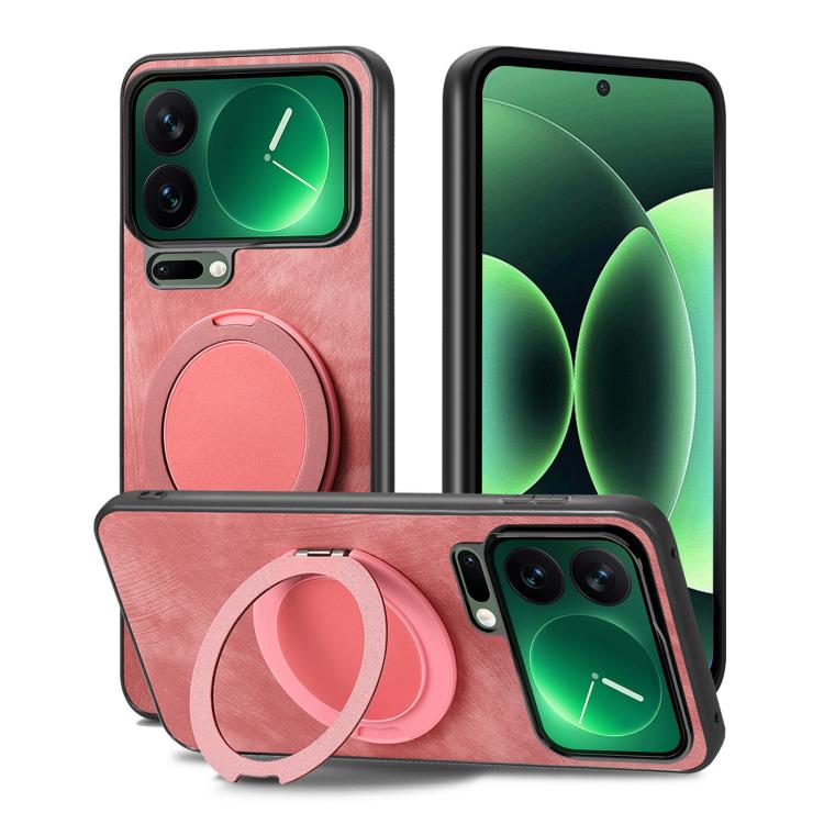 For Xiaomi 17 Pro Retro Leather Rotation Round Holder Phone Case
