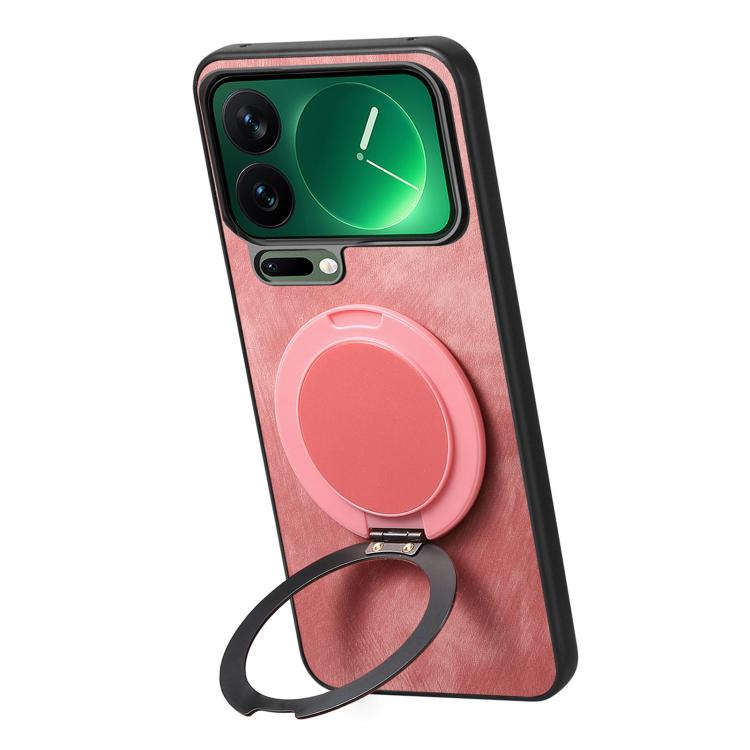 For Xiaomi 17 Pro Retro Leather Rotation Round Holder Phone Case