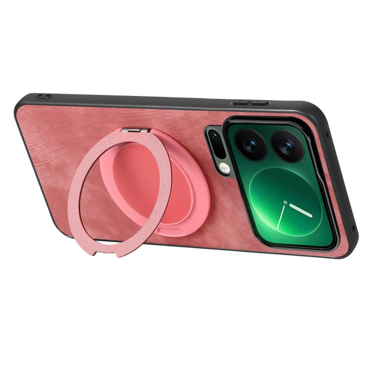 For Xiaomi 17 Pro Retro Leather Rotation Round Holder Phone Case