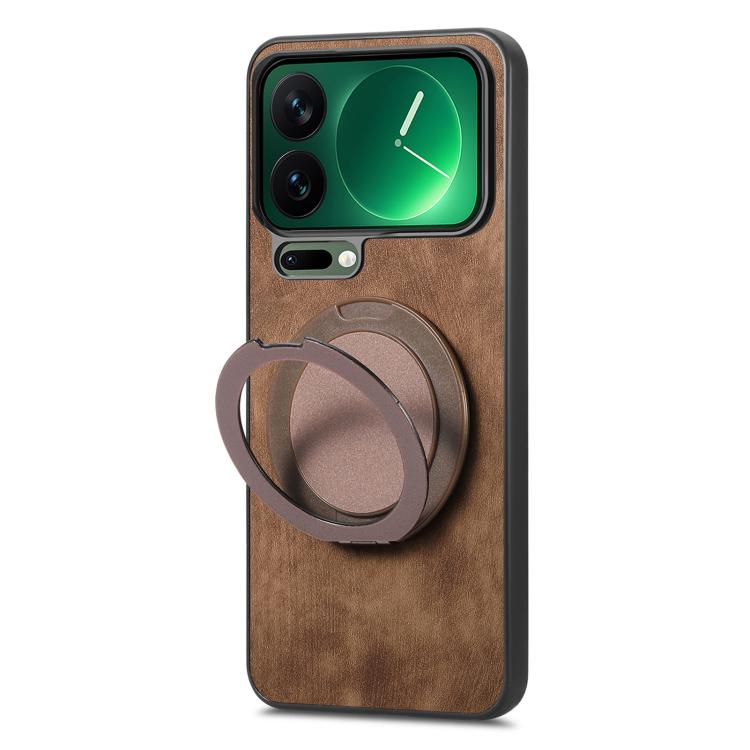 For Xiaomi 17 Pro Retro Leather Rotation Round Holder Phone Case
