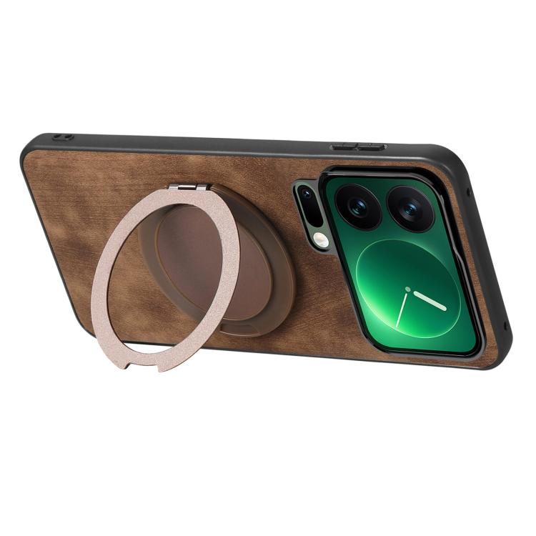 For Xiaomi 17 Pro Retro Leather Rotation Round Holder Phone Case