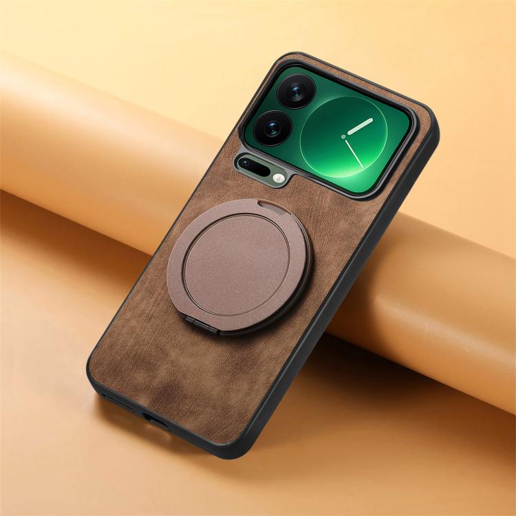 For Xiaomi 17 Pro Retro Leather Rotation Round Holder Phone Case