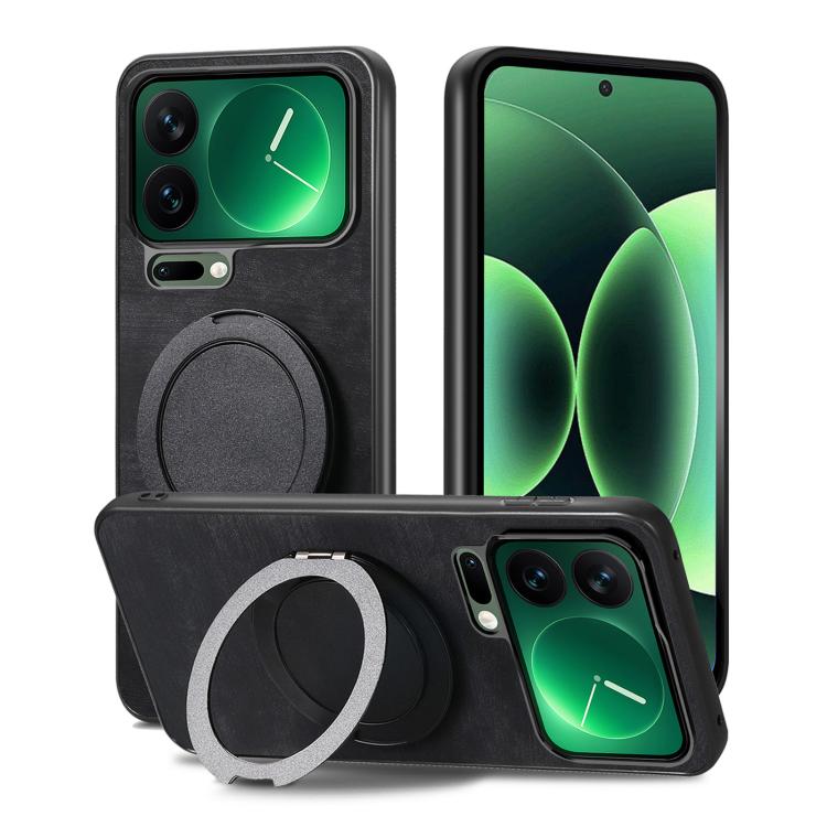 For Xiaomi 17 Pro Retro Leather Rotation Round Holder Phone Case