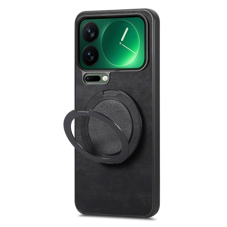 For Xiaomi 17 Pro Retro Leather Rotation Round Holder Phone Case