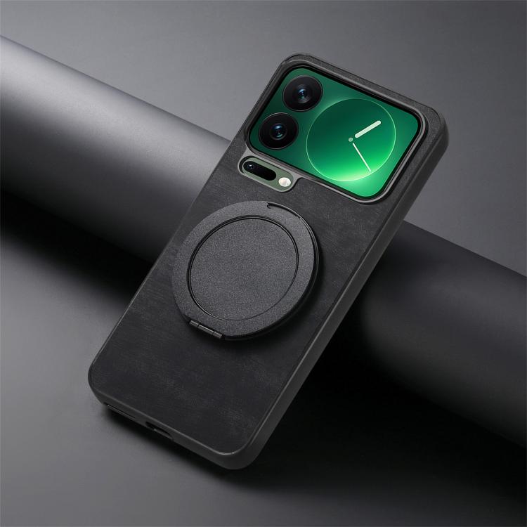 For Xiaomi 17 Pro Retro Leather Rotation Round Holder Phone Case