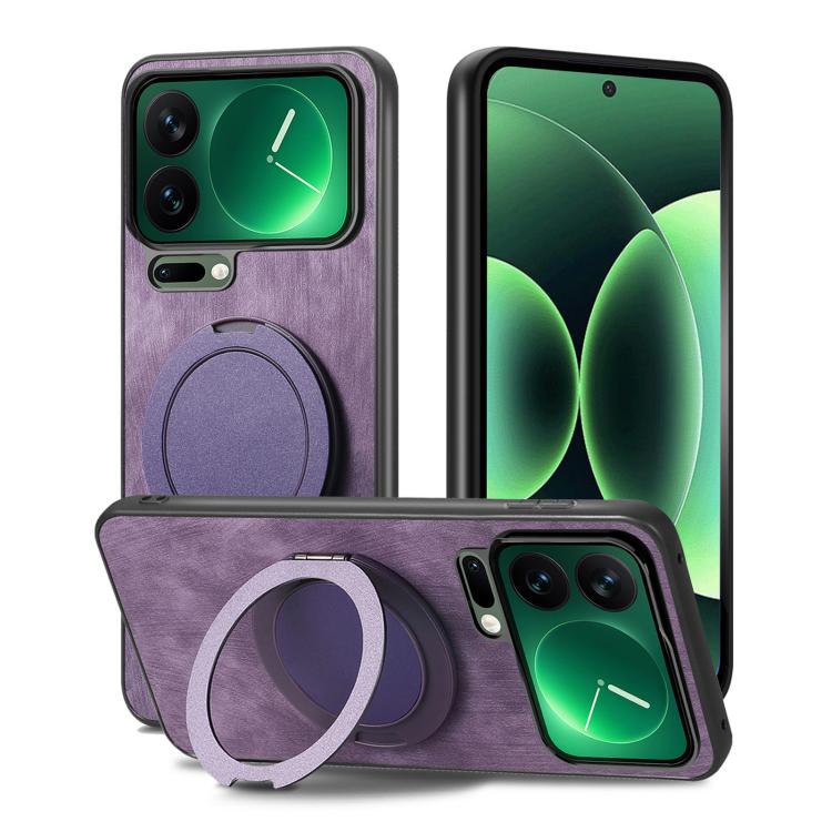 For Xiaomi 17 Pro Retro Leather Rotation Round Holder Phone Case