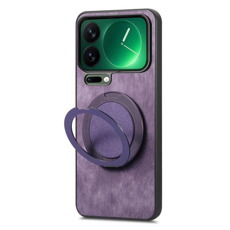 For Xiaomi 17 Pro Retro Leather Rotation Round Holder Phone Case